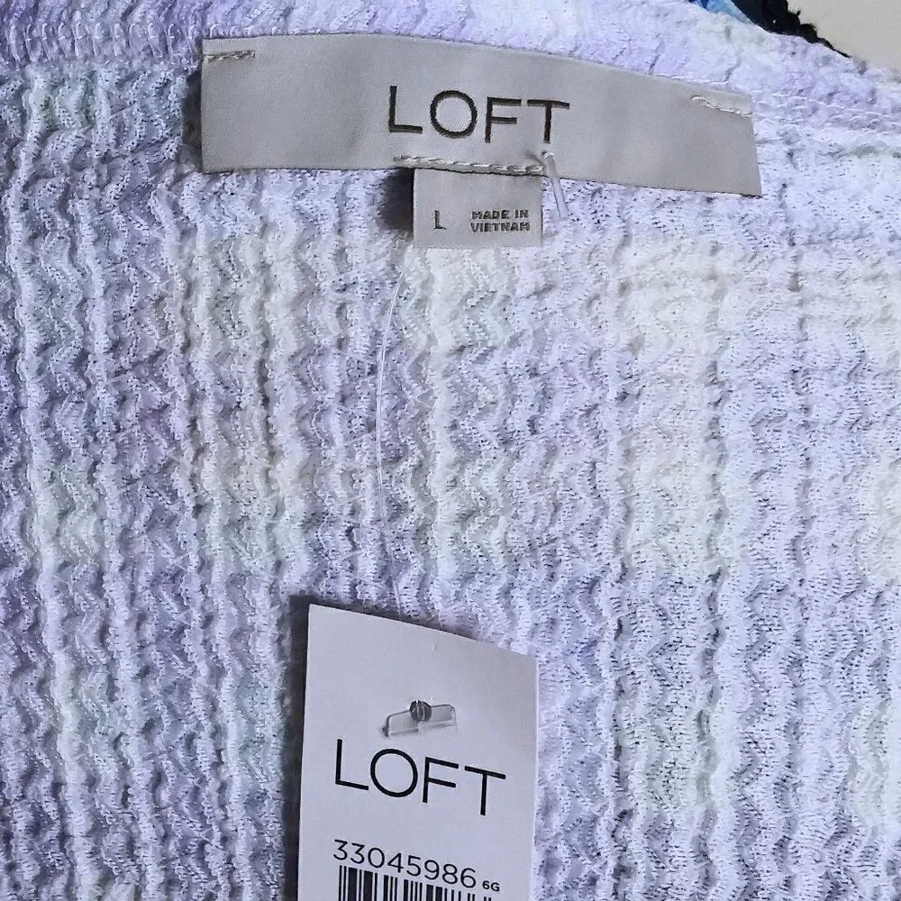 LOFT Gingham Smocked Top Square Neck Puff Sleeve Tie Front Blouse Sz L NWT